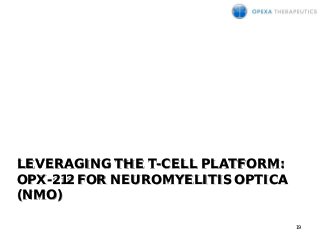 LEVERAGING THE T-CELL PLATFORM:
OPX-212 FOR NEUROMYELITIS OPTICA
(NMO)
19
 